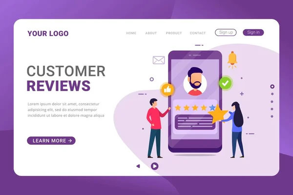 Plantilla Landing Page Opiniones Clientes Concepto Diseño Feedback — Vector de stock