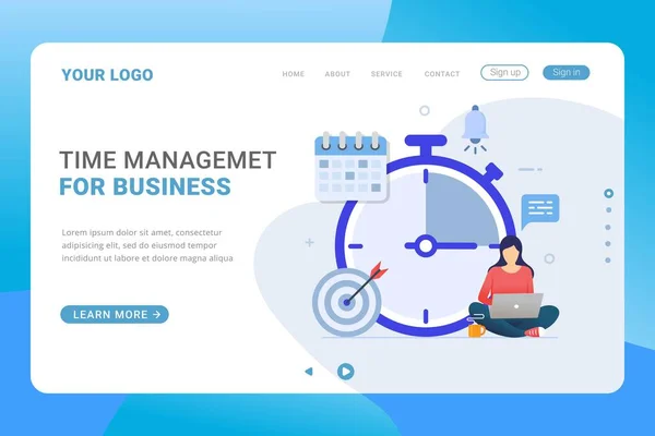 Landing Page Template Business Time Management Design Concept — Stock Vector