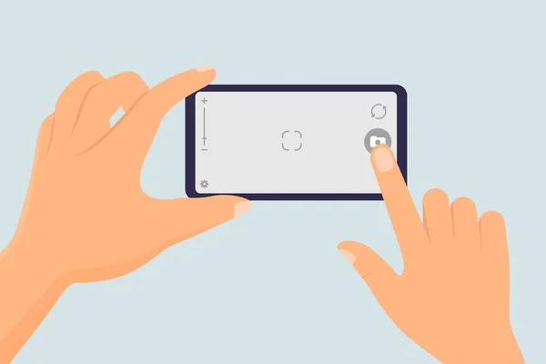 Taking Photo Mobile Phone Device Finger Touching Smartphone Screen Take — Stockvector