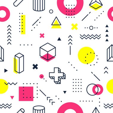 Soyut geometrik şekiller memphis stilsiz model arkaplan vektörü grafiği