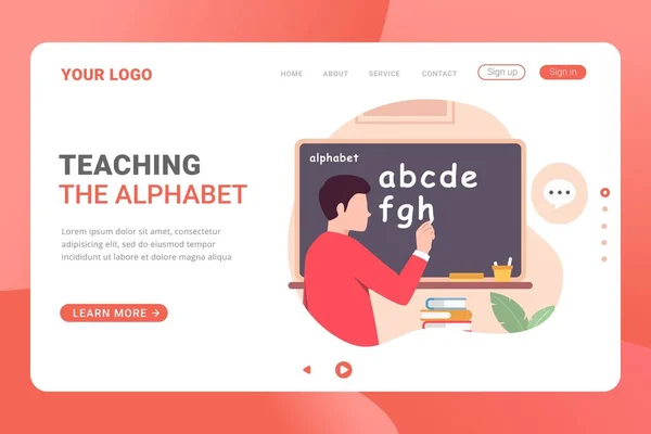 Plantilla Página Destino Educación Enseñando Concepto Diseño Del Alfabeto Vector — Vector de stock