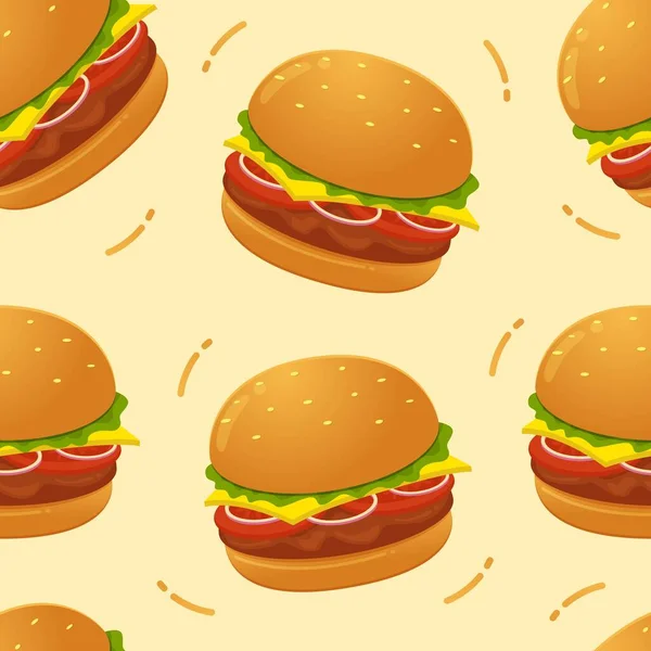 Burger Patrón Sin Costura Vector Fondo Ilustración — Archivo Imágenes Vectoriales