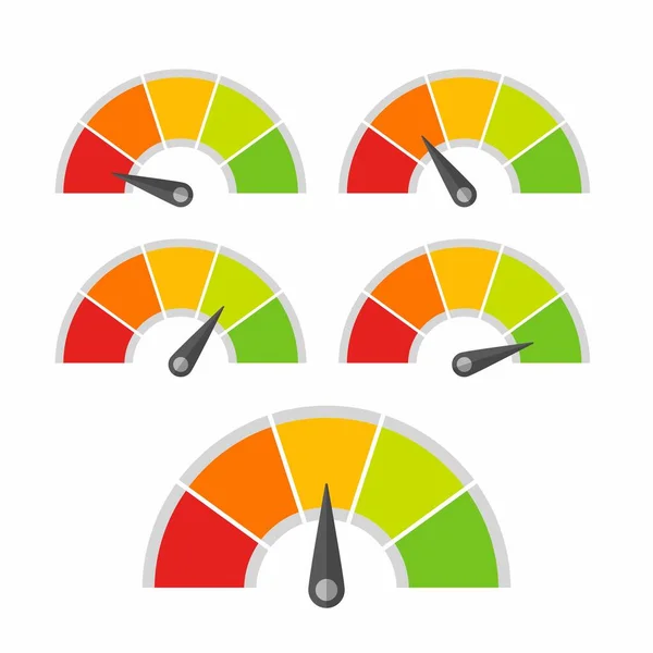 Snelheidsmeter Indicatorniveau Voor Beoordeling Van Verschillende Kwaliteitsniveau Vector Ontwerp — Stockvector