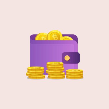 Dijital bitcoin cüzdanı. Kripto para cüzdanının düz vektör konsepti, engelleme zinciri, kripto değişimi