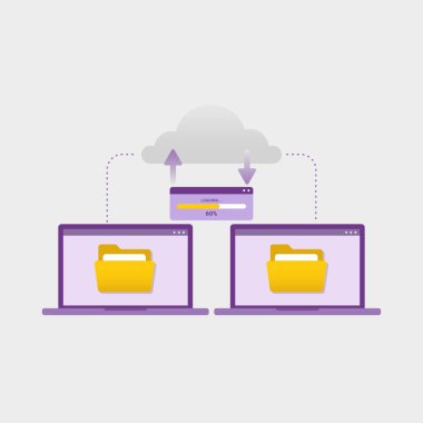 Belge dosyalarını aygıtların tasarım konsepti illüstrasyonu arasında transfer et