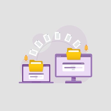 Belge dosyalarını aygıtların tasarım konsepti illüstrasyonu arasında transfer et