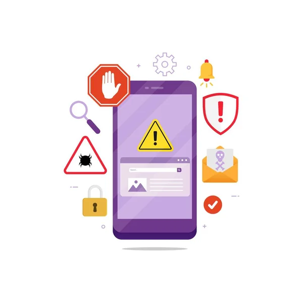 Mobile Fraud Alert Warning Design Koncept Vektor Illustration — Stock vektor