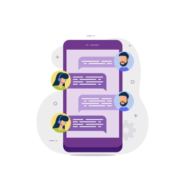 Müşteri hizmetleri illüstrasyonuyla kurye çevrimiçi destek konuşmasında canlı sohbet