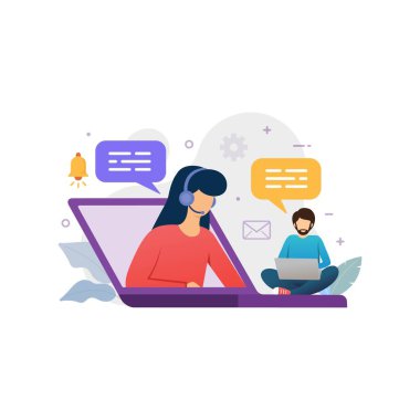 Müşteri hizmetleri illüstrasyonuyla kurye çevrimiçi destek konuşmasında canlı sohbet