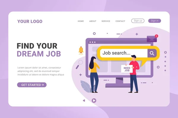 Landing Page Template Jobsuche Aus Dem Internet Nach Arbeitslosem Designkonzept — Stockvektor