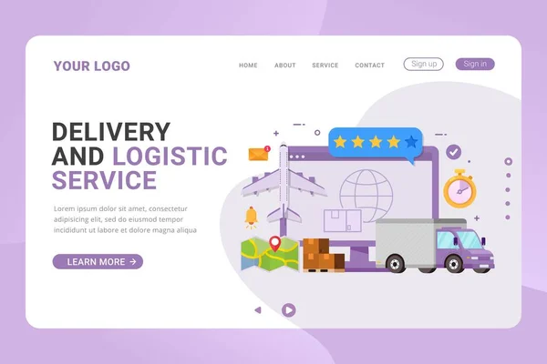 Landing Page Template Delivery Logistic Service Global Design Concept Vector — Stock Vector