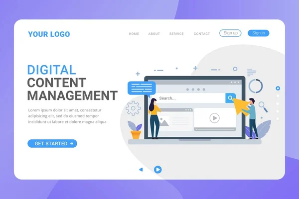 Landing Page Template Digital Content Management Design Concept — Stock Vector