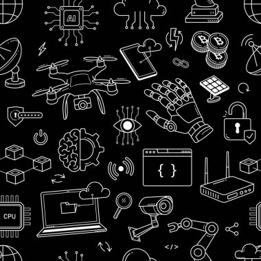 Kusursuz Desensiz El Çizim Teknolojisi ve Yenilik Doodle Simgesi Ayarları