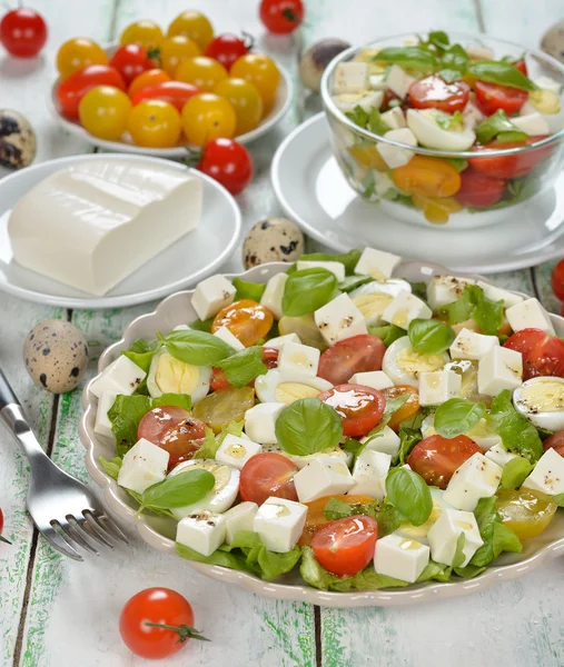 Vegetarisk Sallad med körsbärstomater, ägg och ost — Stockfoto