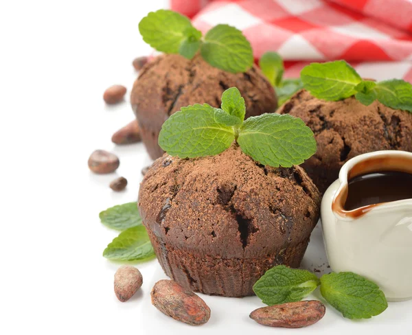 Chocolate muffins with mint — Stock Photo, Image