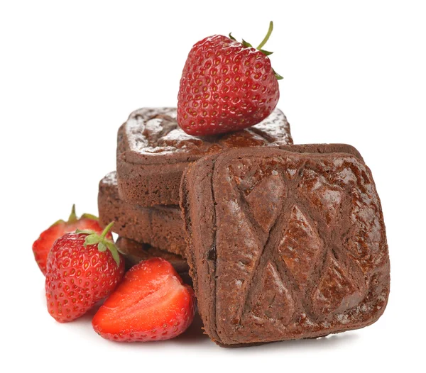 Chocolate brownie with strawberries — Stock Photo, Image