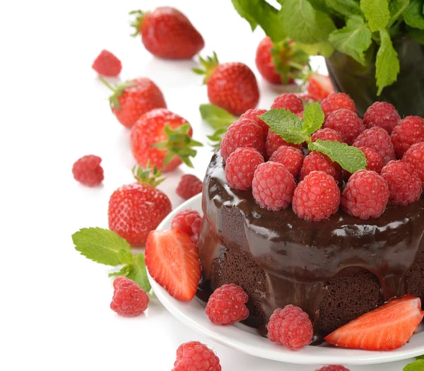 Chocolate cake met frambozen — Stockfoto