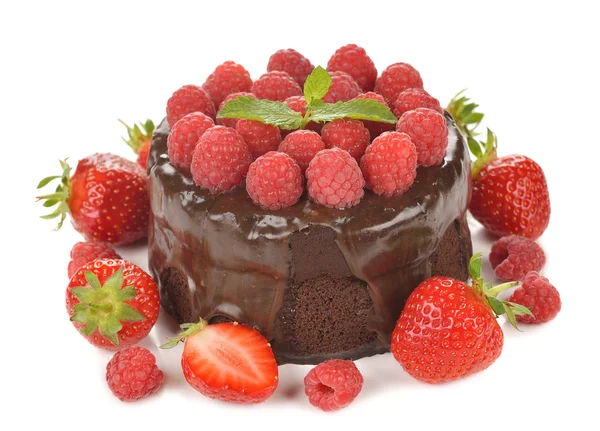 Chocolate cake with raspberries — Stock Photo, Image