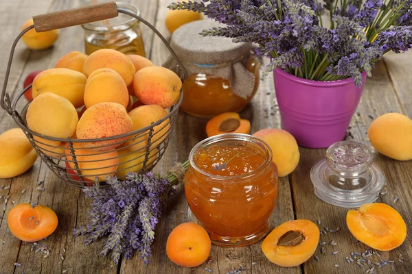 Apricot jam with lavender — Stock Photo, Image