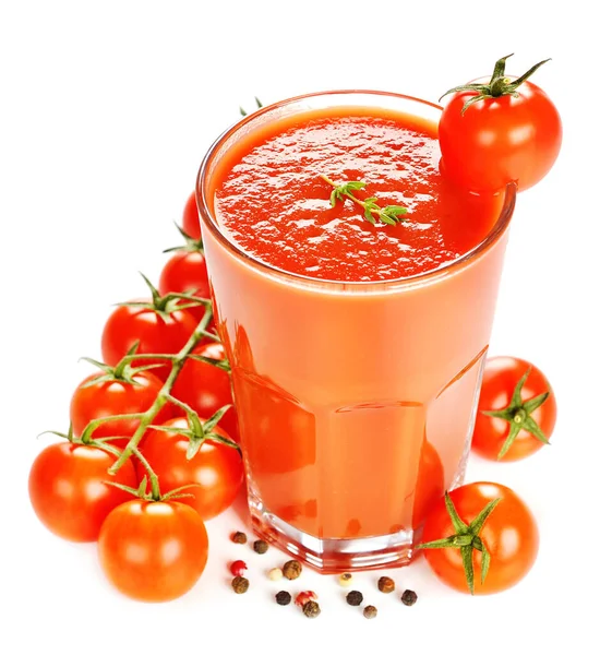 Natürlicher Tomatensaft Auf Weißem Hintergrund — Stockfoto