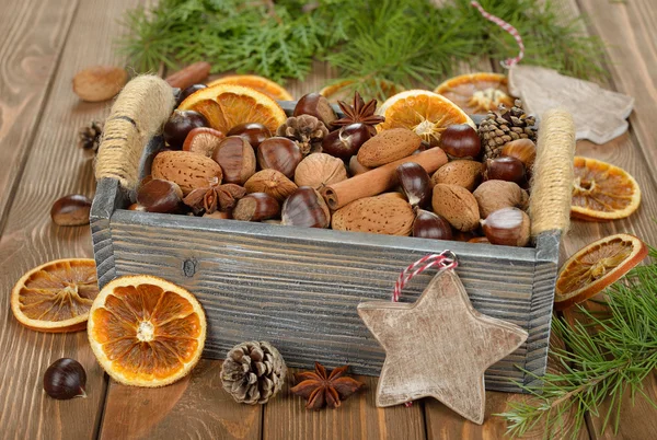 Various nuts in a box — Stock Photo, Image