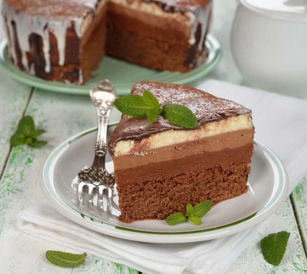 Fetta di cheesecake al cioccolato — Foto Stock