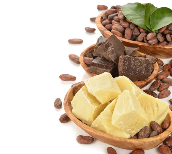 Ziarna kakao, masło kakaowe i kakaową — Zdjęcie stockowe
