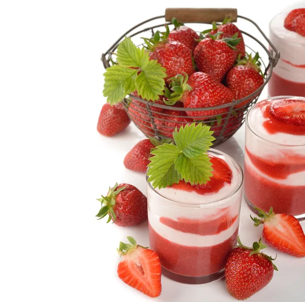 Dessert with strawberry jelly and whipped cream — Stock Photo, Image