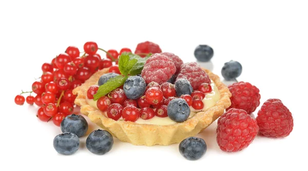 Cake with custard and berries — Stock Photo, Image