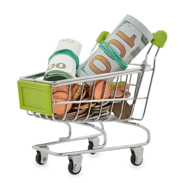 Shopping cart full of money — Stock Photo, Image