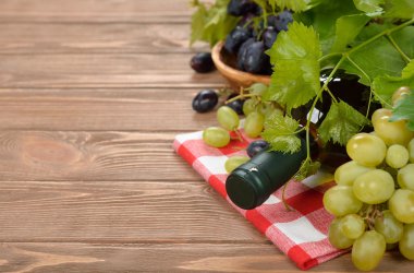 bir şişe şarap ve üzüm