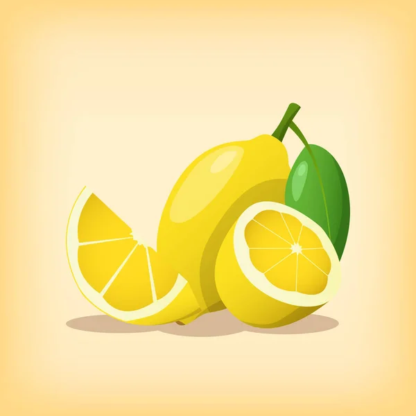 Lemon Fruit Single Isolated Whole Shape Cut Sliced Modern Style — Stock Vector