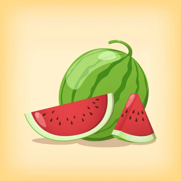 Watermelon Fresh Fruit Slice Whole Realistic Color Flat Style Vector — Stock Vector