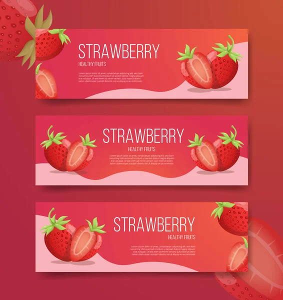 Strawberry Buah Sehat Untuk Template Banner Banner Pilihan Variasi Horisontal - Stok Vektor