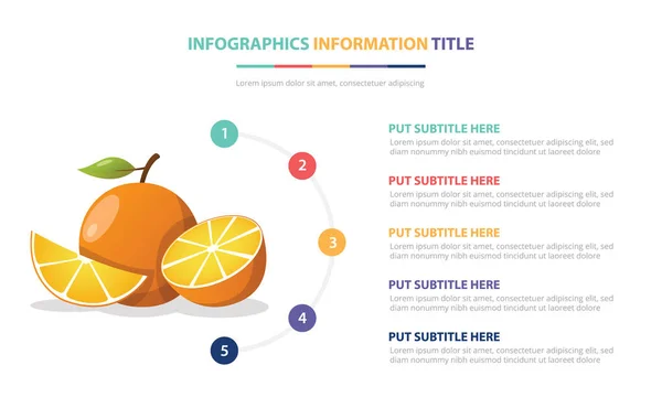 Naranja Fruta Infografía Plantilla Con Colorido Viñeta Número Descripción Vector — Vector de stock