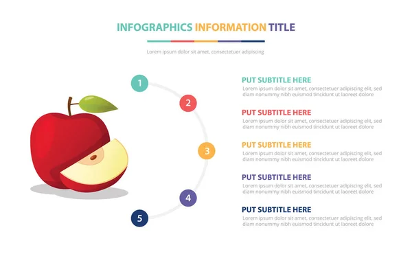 Manzana Fruta Infografía Plantilla Con Colorido Viñeta Número Descripción Vector — Vector de stock