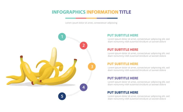 Plátano Fruta Infografía Plantilla Con Colorido Viñeta Número Descripción Vector — Vector de stock