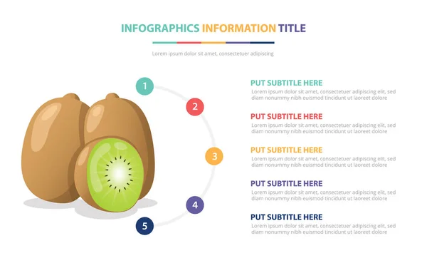 Plantilla Infografía Kiwi Fruta Con Colorido Viñeta Número Descripción Vector — Vector de stock