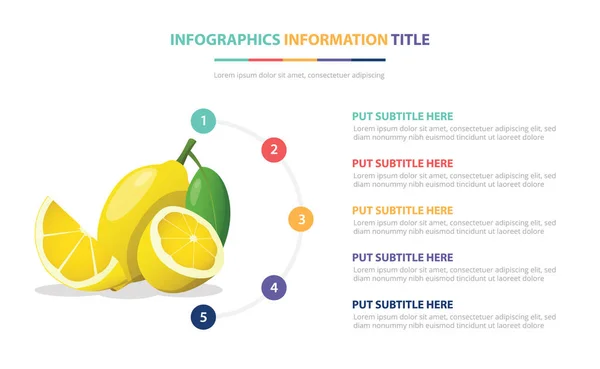 Plantilla Infografía Fruta Limón Con Número Viñeta Colorido Descripción Vector — Vector de stock