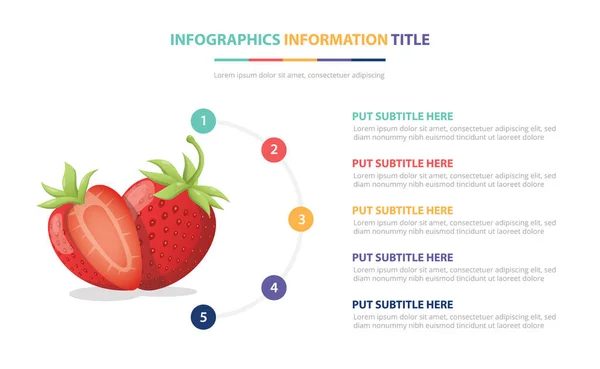 Plantilla Infográfica Frutas Fresa Con Números Viñeta Coloridos Descripción Vector — Vector de stock