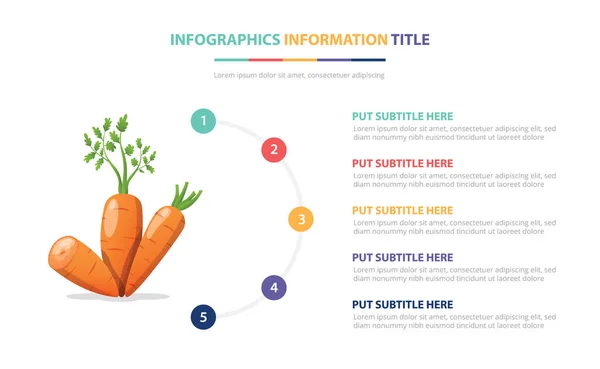 Plantilla Infografía Verduras Zanahoria Con Número Viñeta Colorido Descripción Vector — Vector de stock