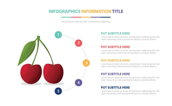 Plantilla Infográfica Frutas Cereza Con Números Viñeta Coloridos Descripción Vector — Vector de stock