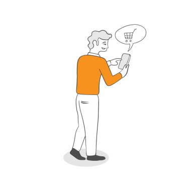 ecommerce mobil alışveriş illüstrasyon elle çizilmiş skeç doodle stil illüstrasyon