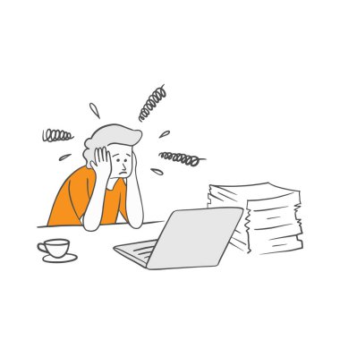 İşçi işadamı stresi, el çizimi karalama tarzı vektör çizimi ile iş illüstrasyonunda