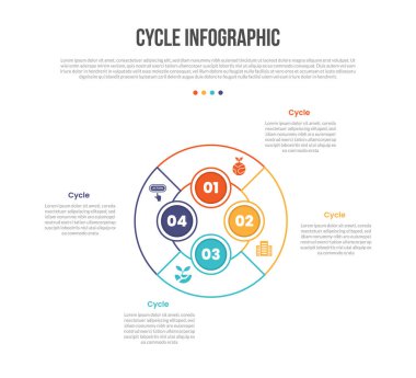 Döngüsel taban şekli bilgi bilgi şablonu diyagramı içinde daire çizimi olan dört nokta yaratıcı düz çizgi vektörü olan büyük çember parçacık tabanlı.
