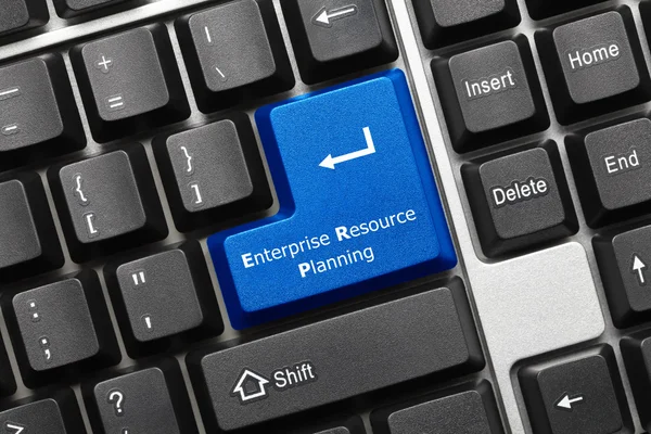 Konceptuální klávesnice - Enterprise Resource Planning (modrý klíč) — Stock fotografie