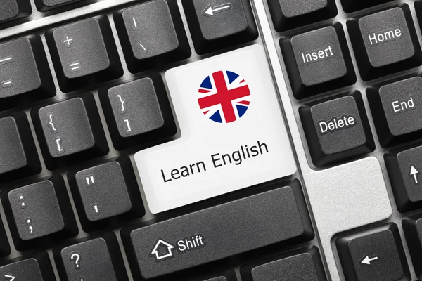 Teclado conceptual - Aprender inglés (tecla con bandera nacional ) —  Fotos de Stock