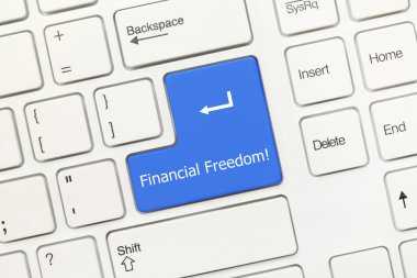 Beyaz kavramsal klavye - finansal özgürlük (mavi tuş)