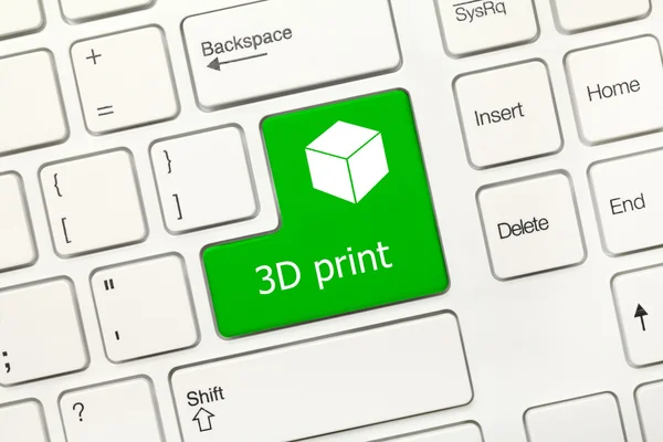 Tastiera concettuale bianca - Stampa 3D (tasto verde con simbolo cubo — Foto Stock