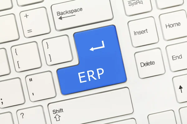 Teclado conceitual branco - ERP (chave azul ) — Fotografia de Stock